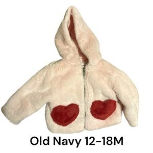 Old Navy 12-18M Pink & Red fuzzy Heart Jacket